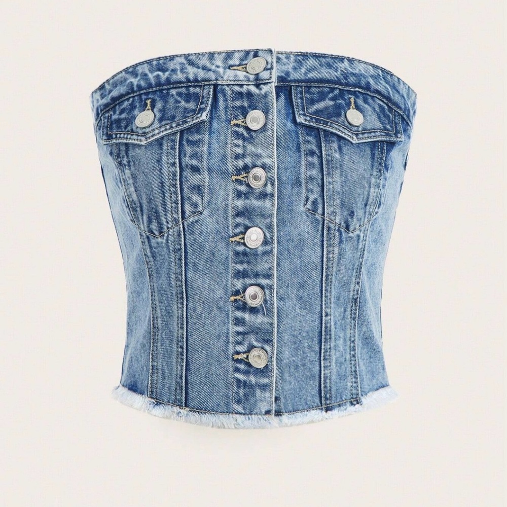 Bershka Blue Denim Corset Top